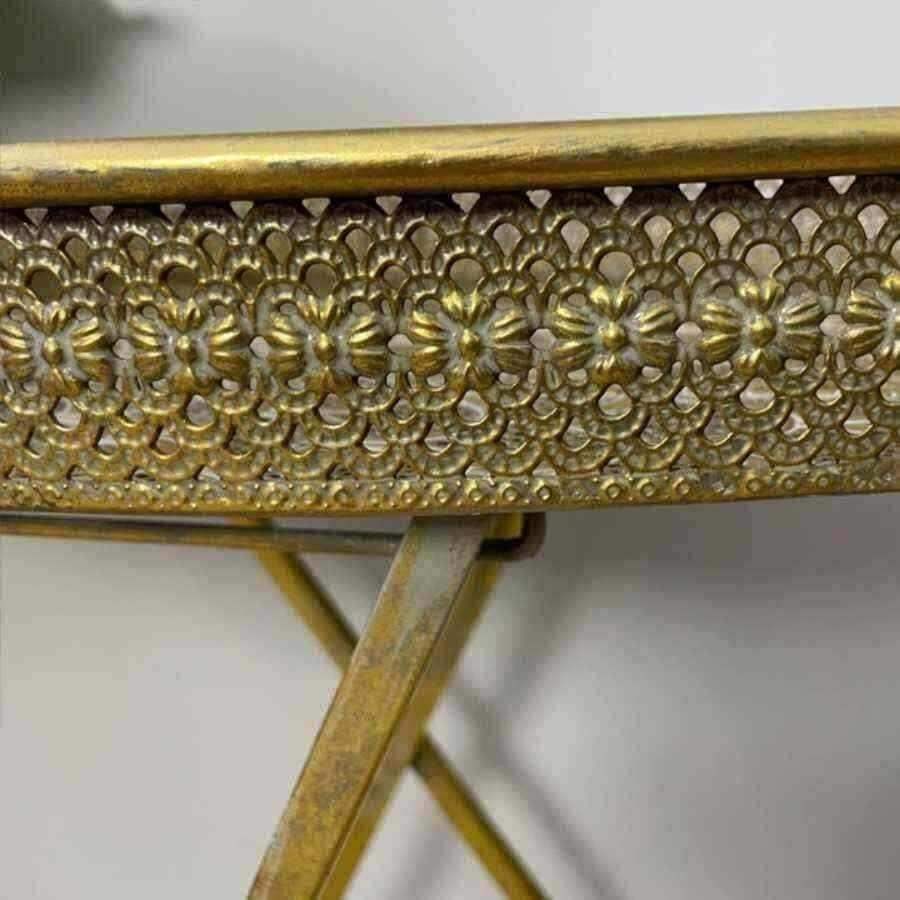 Oval Metal Sided Filigree Side Table - The Farthing