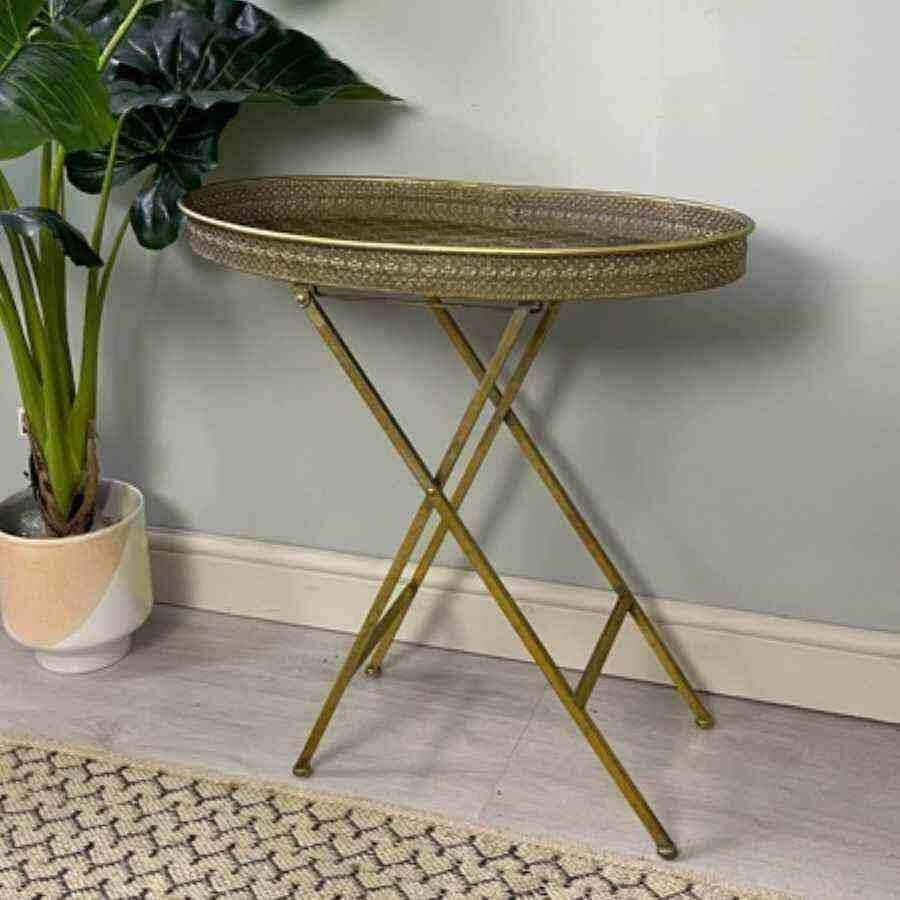 Oval Metal Sided Filigree Side Table - The Farthing