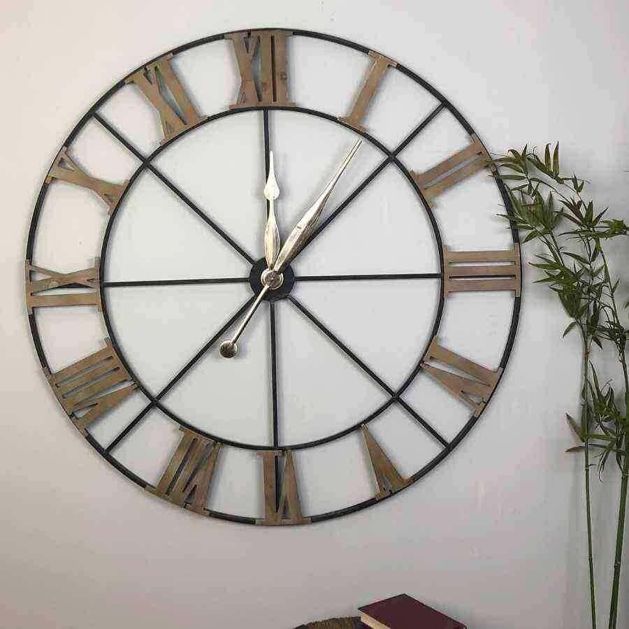 Oversized Metal and Wood Skeleton Clock - The Farthing