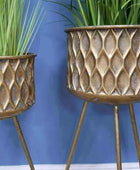 Pair of Distressed Gold Footed Gold Plant Pots - The Farthing