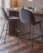 Pair of Grey Velvet Backed Bar Stools - Set of Two - The Farthing