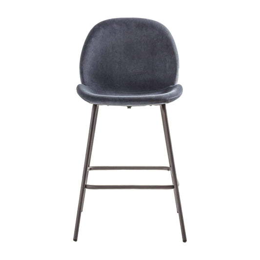 Pair of Grey Velvet Backed Bar Stools - Set of Two - The Farthing