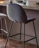 Pair of Grey Velvet Backed Bar Stools - Set of Two - The Farthing