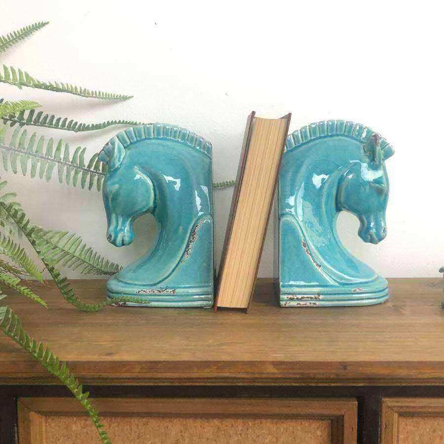 Pale Blue Horse Head Bookends - The Farthing