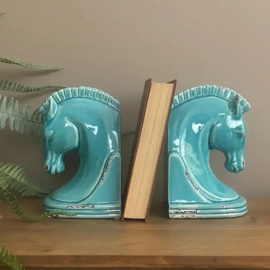 Pale Blue Horse Head Bookends - The Farthing