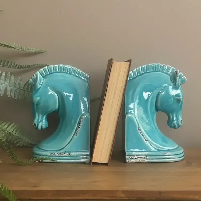 Pale Blue Horse Head Bookends - The Farthing