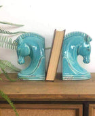 Pale Blue Horse Head Bookends - The Farthing