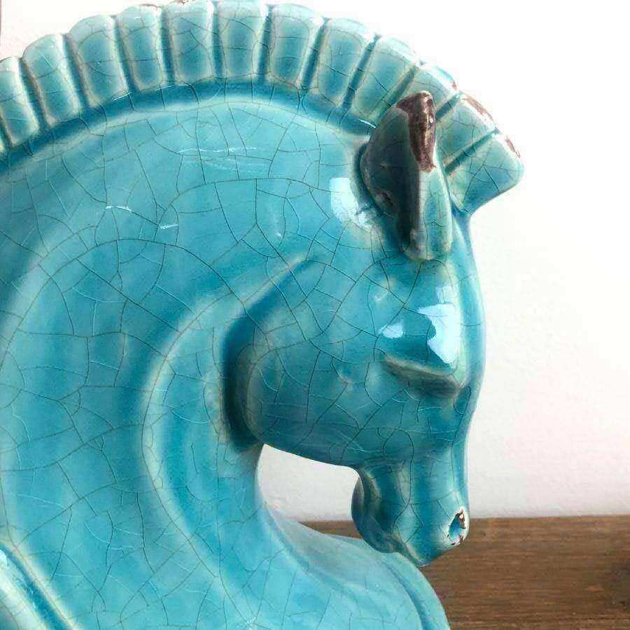 Pale Blue Horse Head Bookends - The Farthing