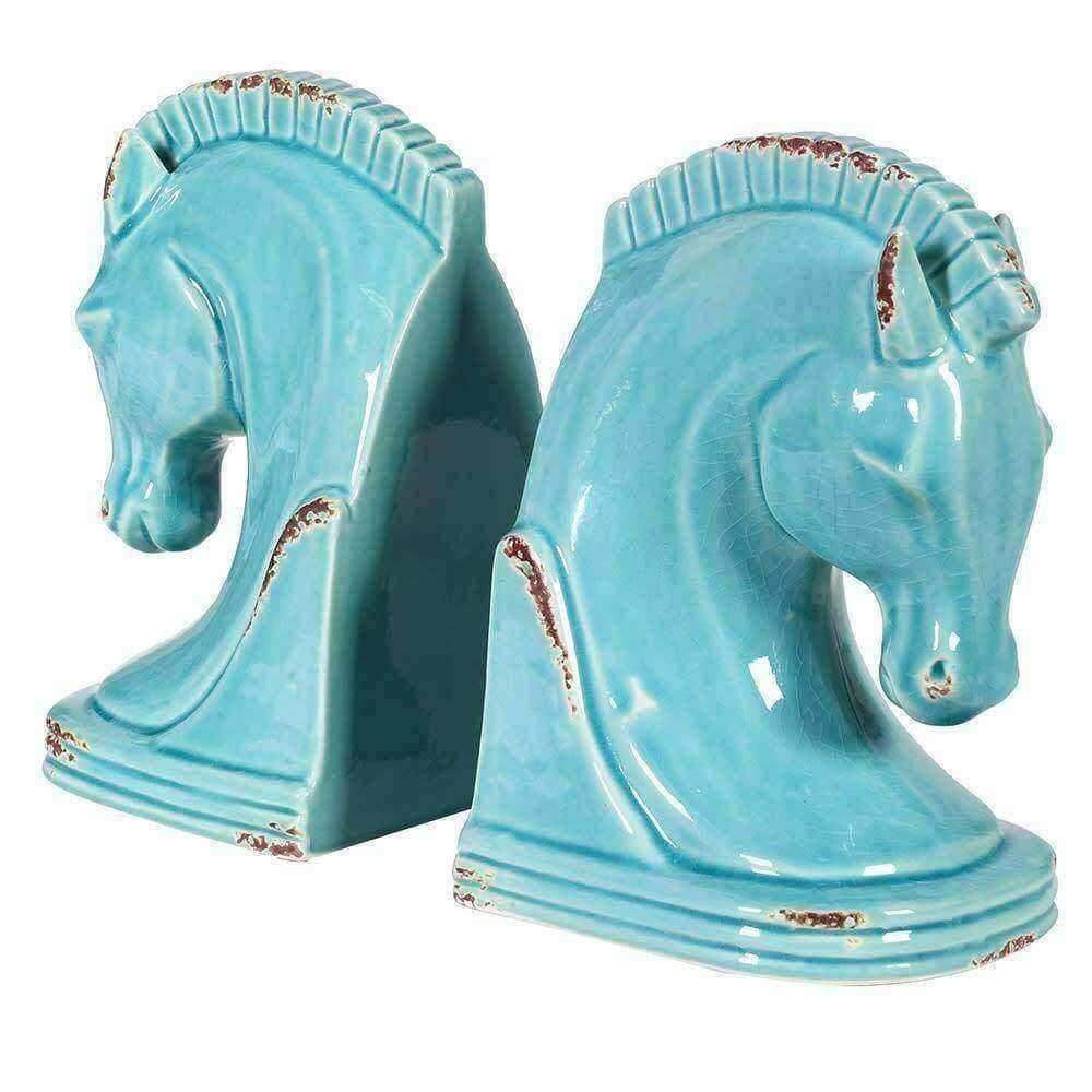 Pale Blue Horse Head Bookends - The Farthing