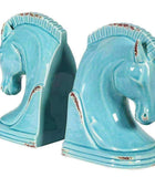 Pale Blue Horse Head Bookends - The Farthing