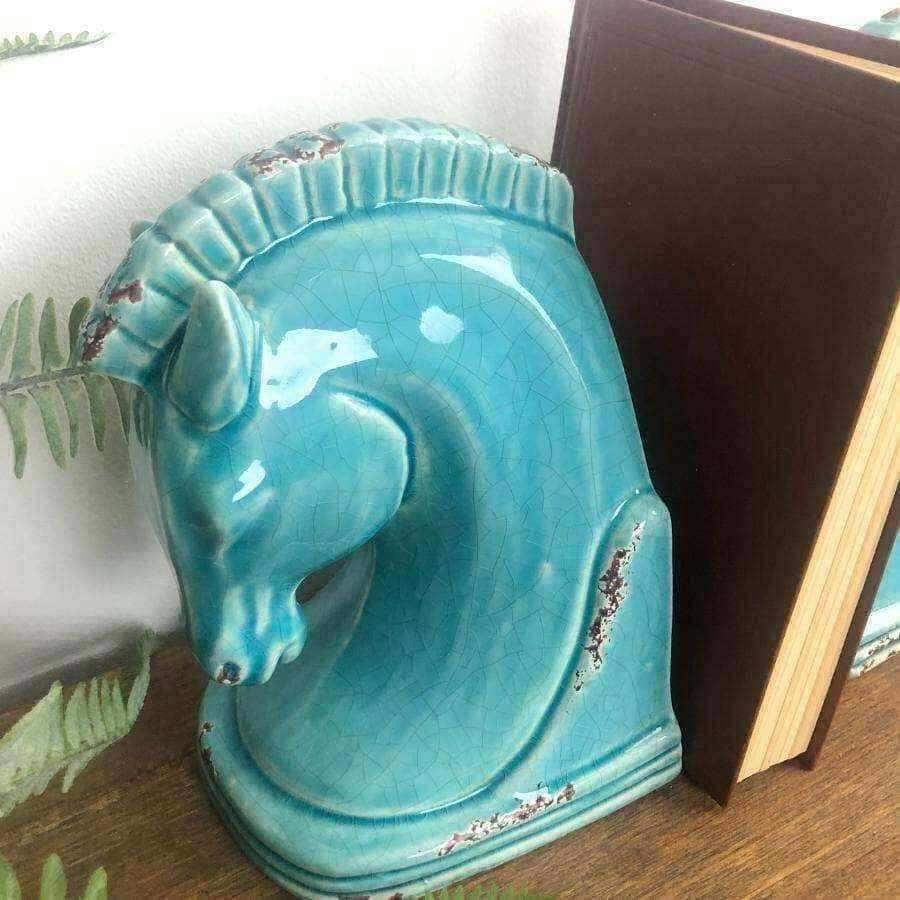 Pale Blue Horse Head Bookends - The Farthing