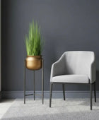 Raised Golden Metal Plant Pot - On Stand - The Farthing