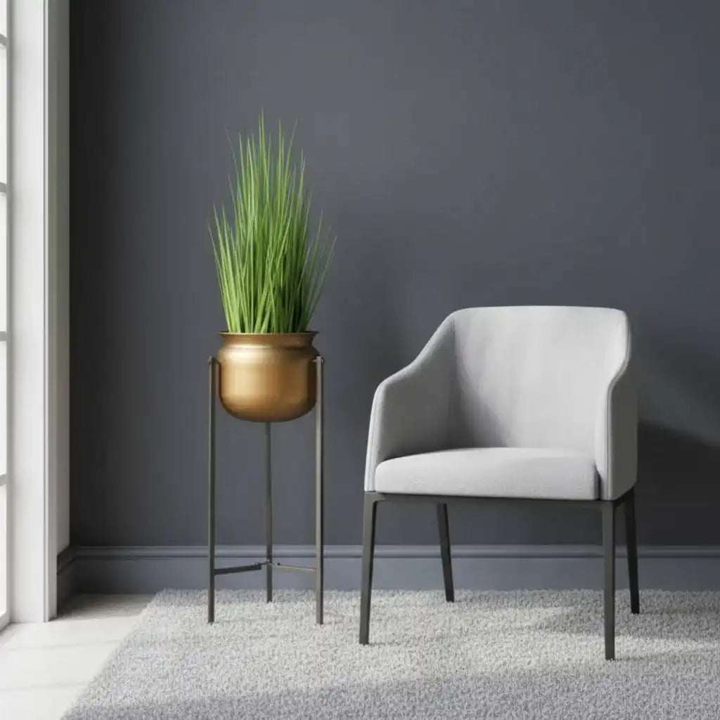 Raised Golden Metal Plant Pot - On Stand - The Farthing