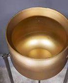 Raised Golden Metal Plant Pot - On Stand - The Farthing