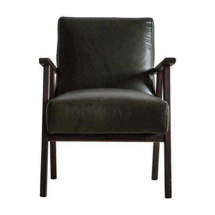 Relaxed Heritage Green Leather Chair - The Farthing