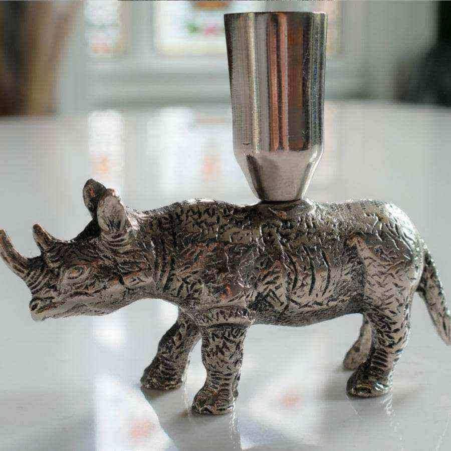 Rhino Shaped Metal Candle Holder - The Farthing