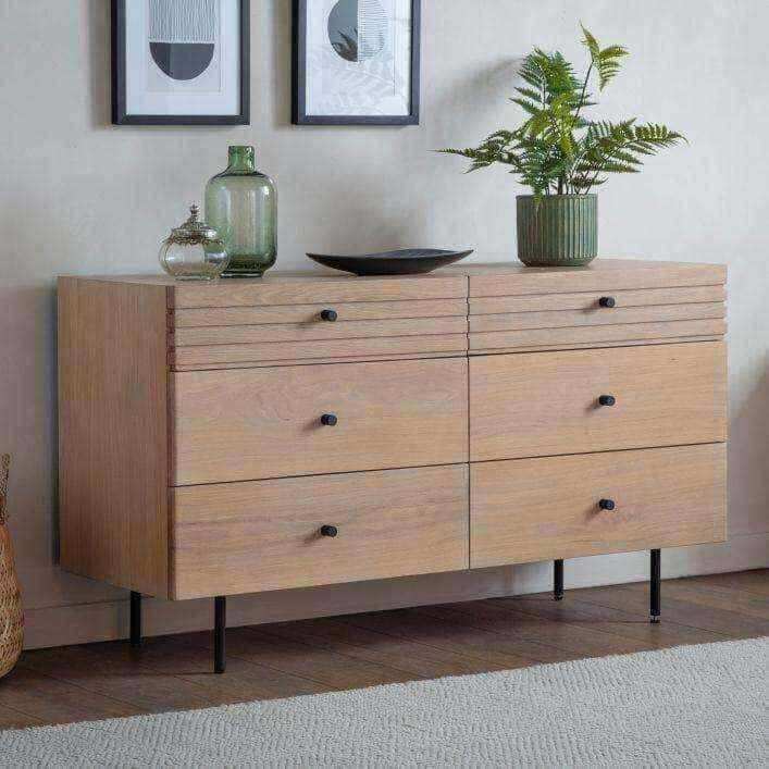 Ribbed Top Oak Sideboard Six Drawer Cabinet - The Farthing