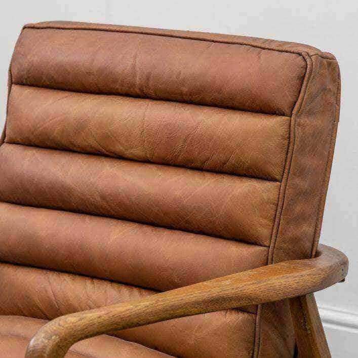 Ribbed Vintage Brown Leather Arm Chair - The Farthing