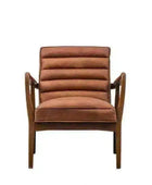 Ribbed Vintage Brown Leather Arm Chair - The Farthing