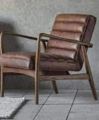 Ribbed Vintage Brown Leather Arm Chair - The Farthing