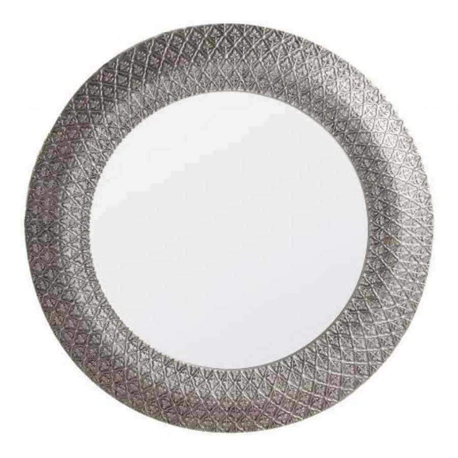 Round Antique Silver Patterned Wall Mirror - The Farthing