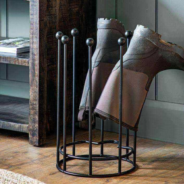 Round Black Metal Welly Boot Stand - 4 pair - The Farthing