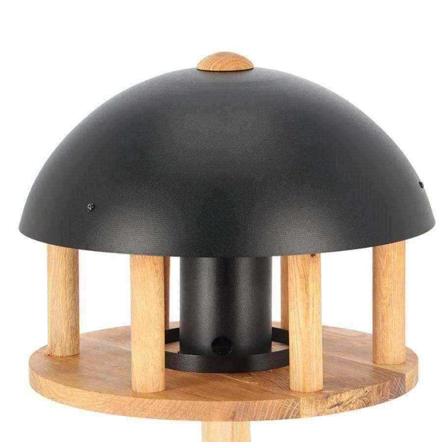 Round Black Roof Oak Standing Bird Table with Feeder - The Farthing