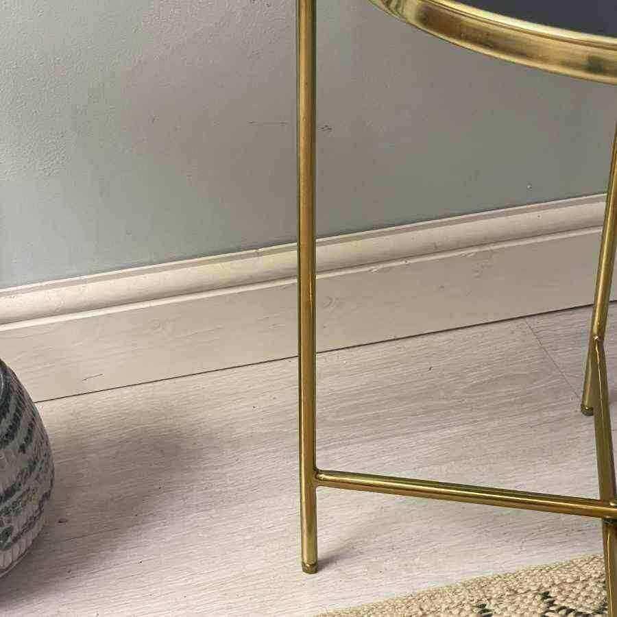 Round Gold Side Table with Black Enamel Top - The Farthing