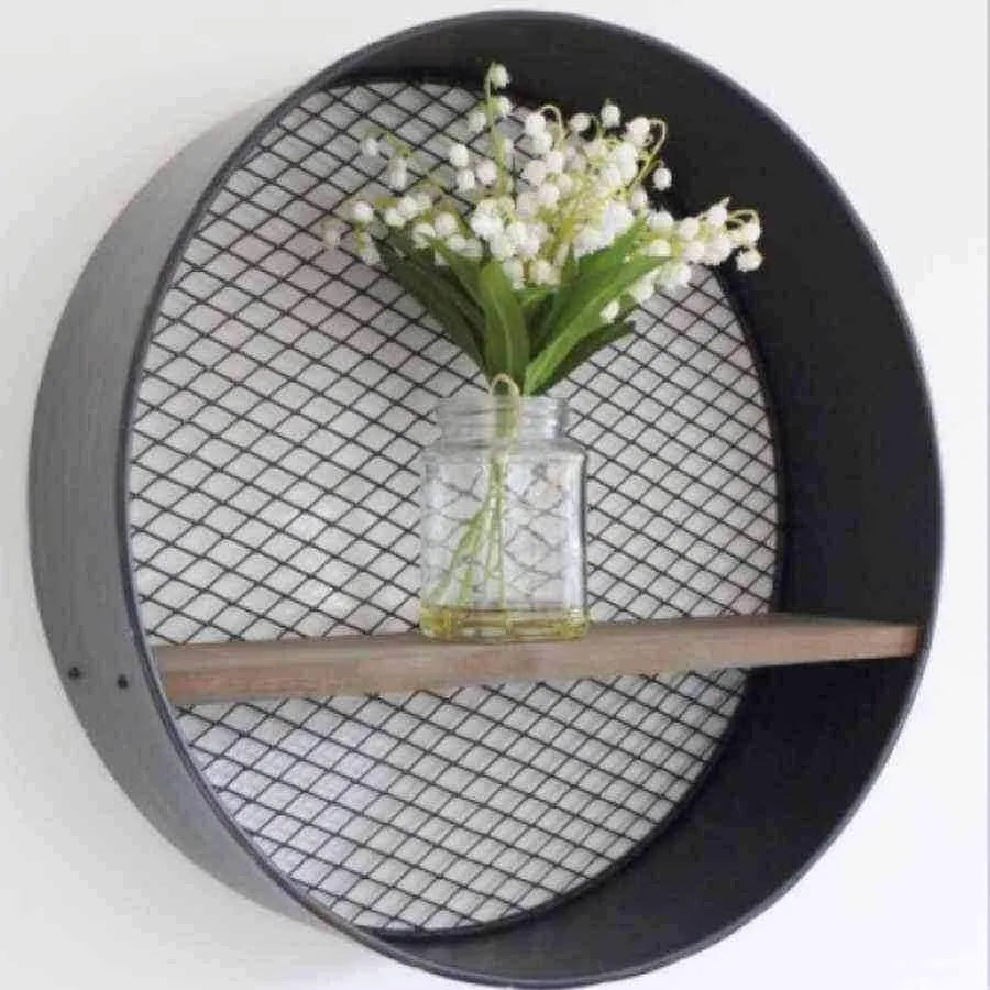 Round Industrial Metal & Wood Wall Shelf - The Farthing