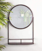 Round Industrial Mirror with Shelf - The Farthing