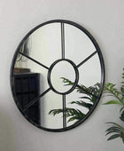 Round Metal Window Mirror Distressed Black - The Farthing