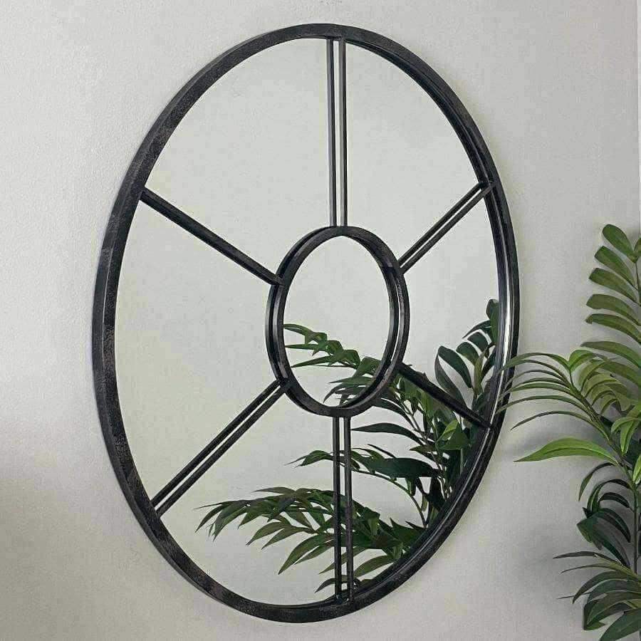 Round Metal Window Mirror Distressed Black - The Farthing