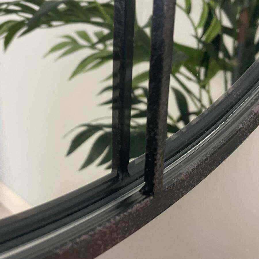 Round Metal Window Mirror Distressed Black - The Farthing