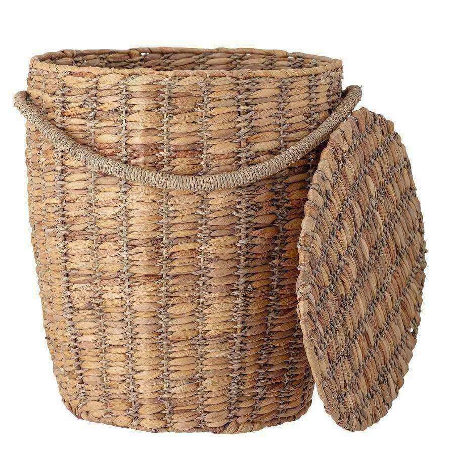 Round Natural Water Hyacinth Laundry Basket with Lid - The Farthing