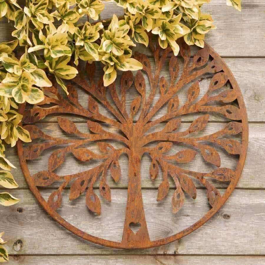 Round Oxidised Metal Wall Art - Tree of Life Heart - The Farthing
