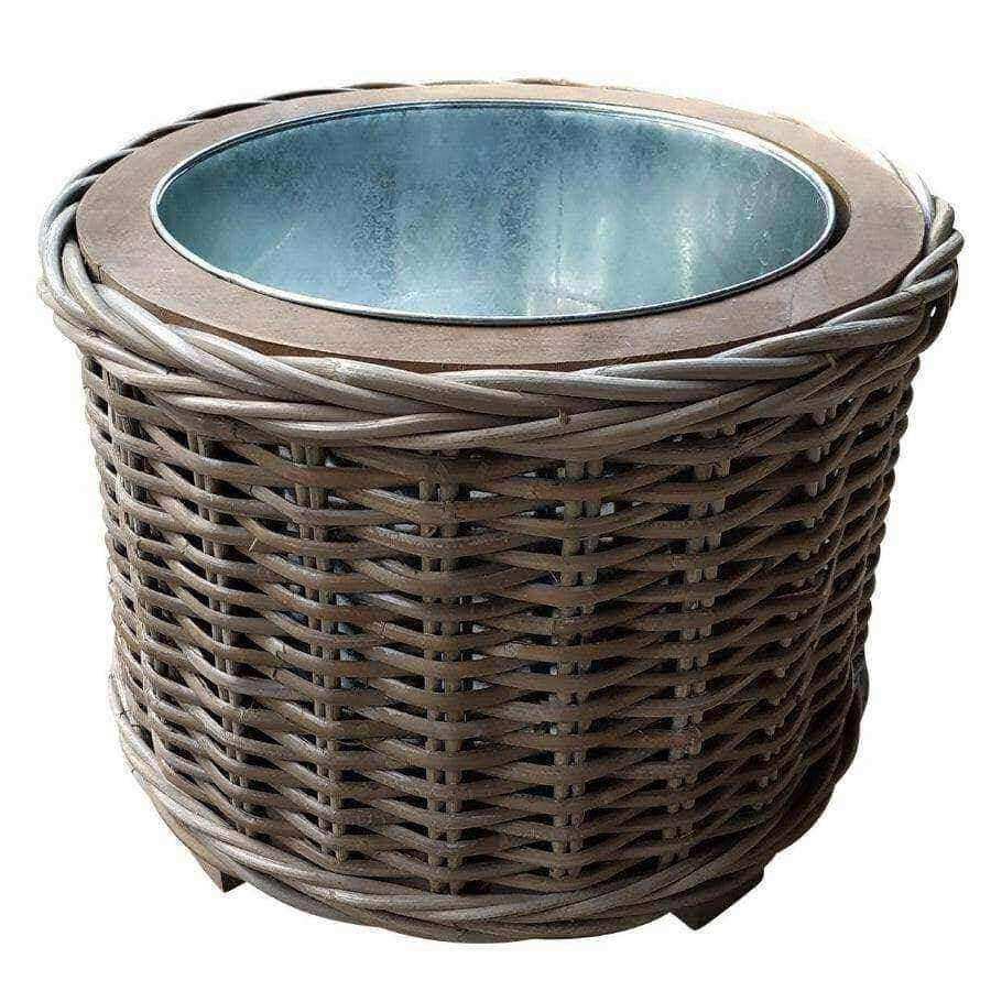 Round Rattan Planter with Metal Insert - The Farthing