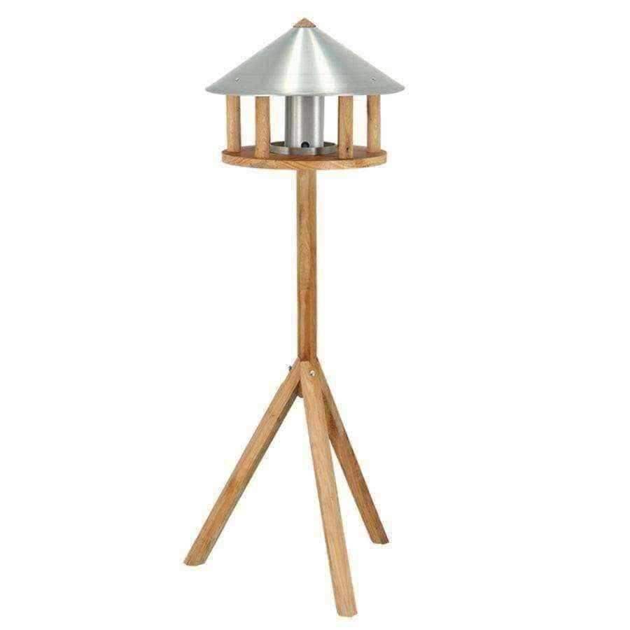 Round Zinc Roof Oak Standing Bird Table - The Farthing