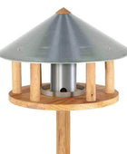 Round Zinc Roof Oak Standing Bird Table - The Farthing