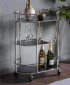 Rounded Edge Chrome & Smoked Glass Drinks Trolley - The Farthing