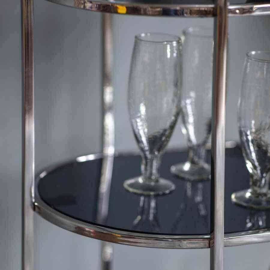 Rounded Edge Chrome & Smoked Glass Drinks Trolley - The Farthing