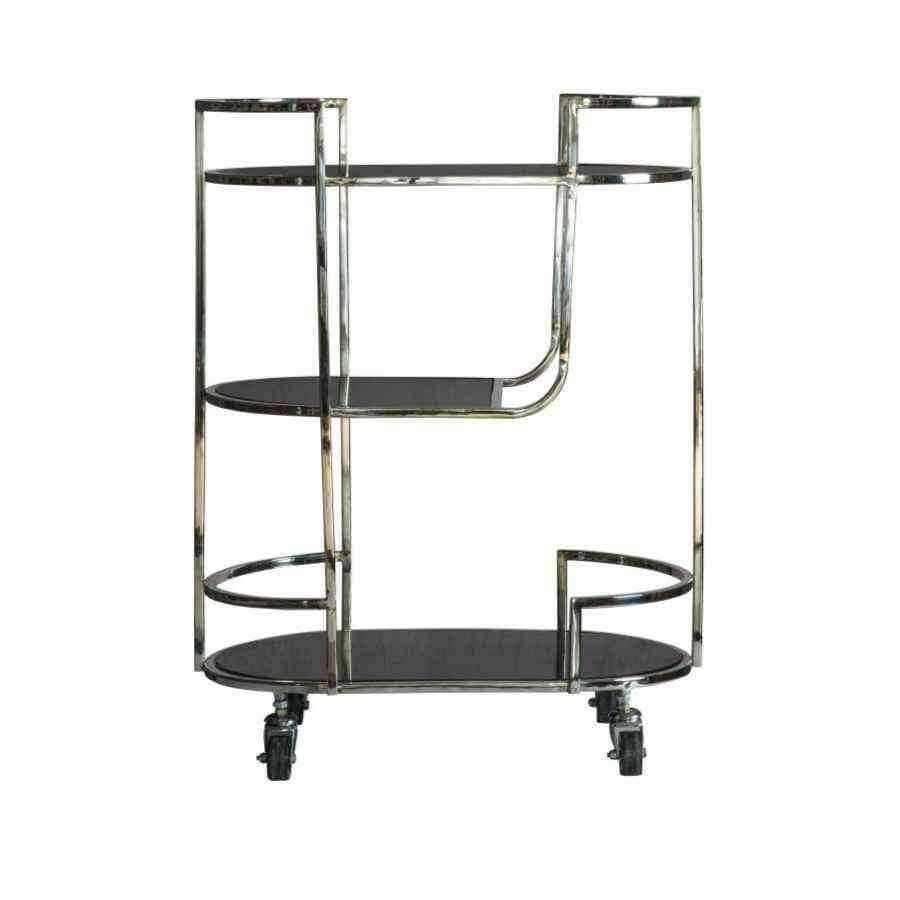 Rounded Edge Chrome & Smoked Glass Drinks Trolley - The Farthing