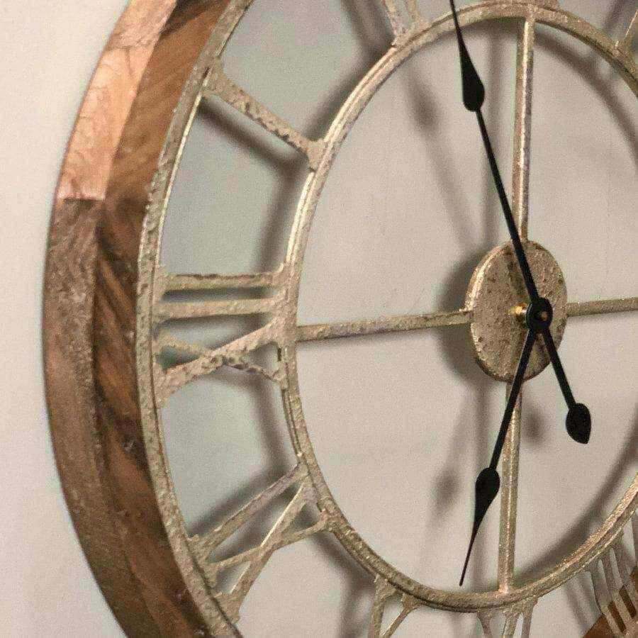 Rustic Cut-Out Skeleton Clock - Distressed Gold - The Farthing