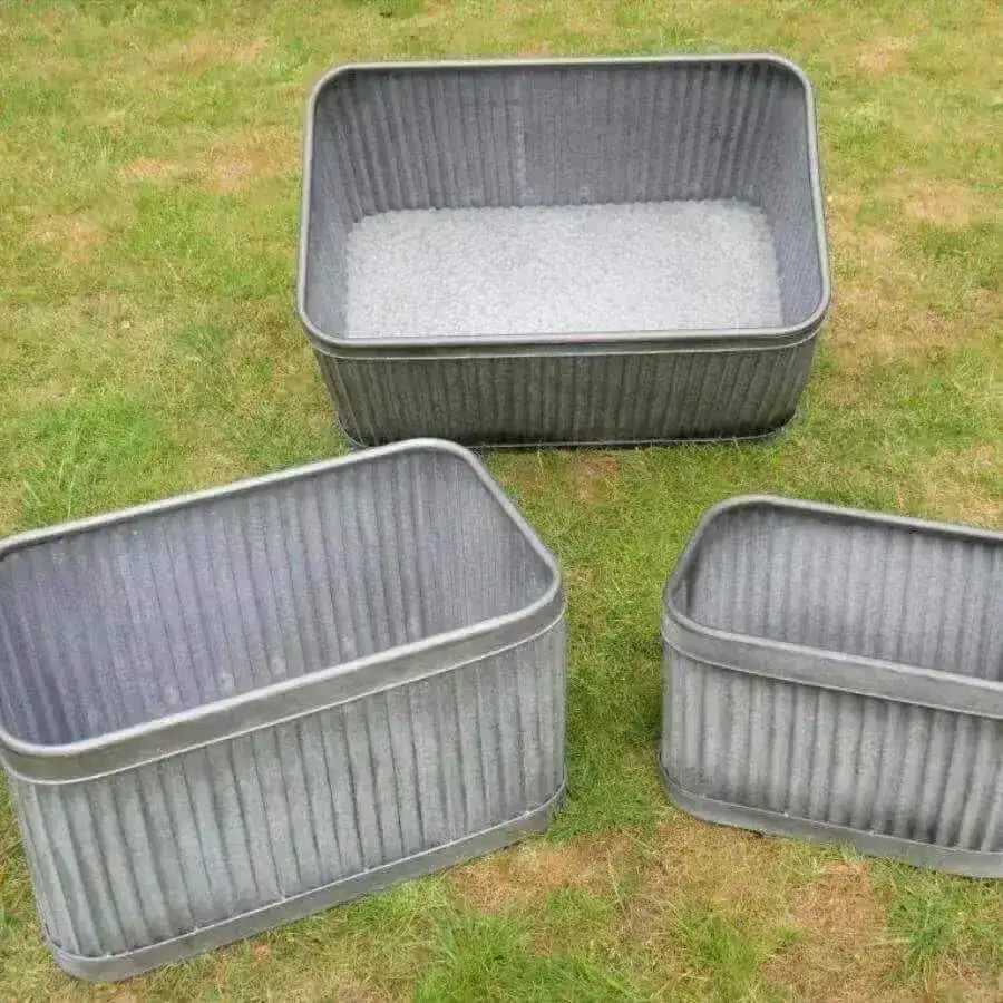 Rustic Distressed Fluted Rectangle Planter Set - 3 - The Farthing