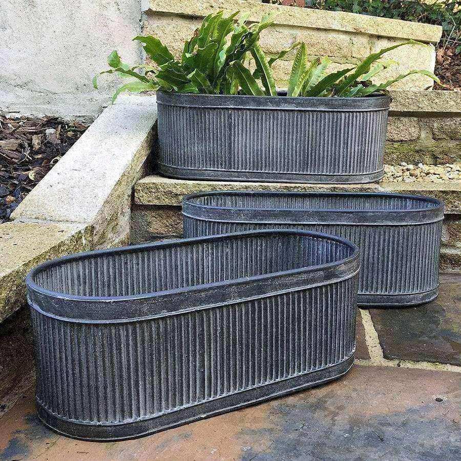 Rustic Galvanised Fluted Trough Set of 3 Tubs - The Farthing