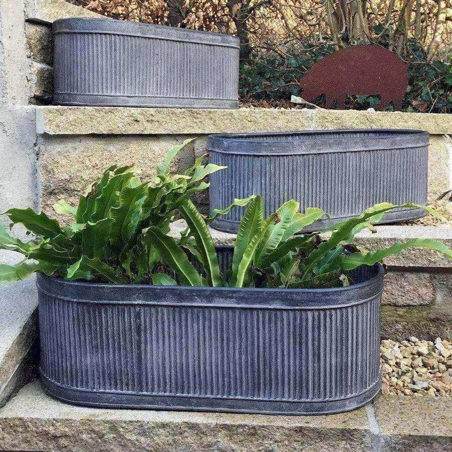 Rustic Galvanised Fluted Trough Set of 3 Tubs - The Farthing