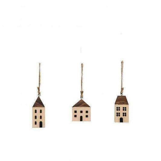 Rustic Hanging House Tree Decorations Set of 6 - The Farthing