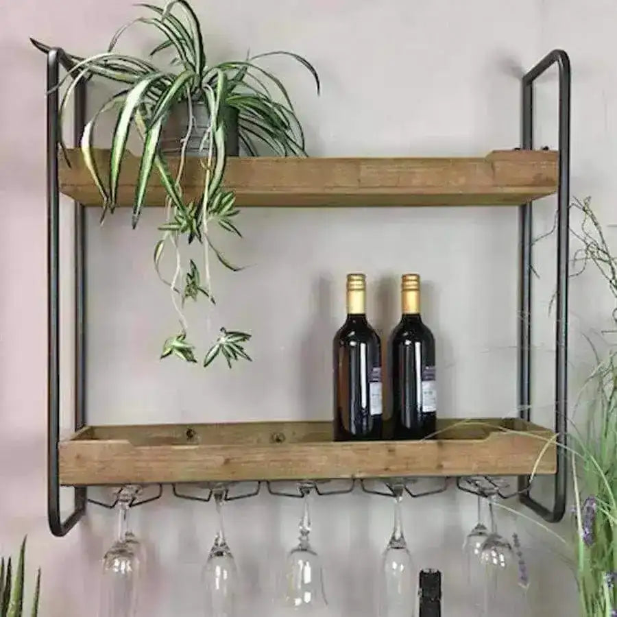 Rustic Kitchen Wall Shelf with Glass Holder
