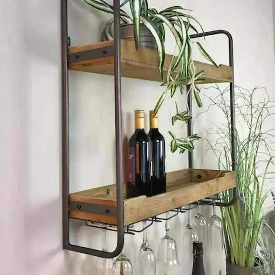 Rustic Kitchen Wall Shelf with Glass Holder