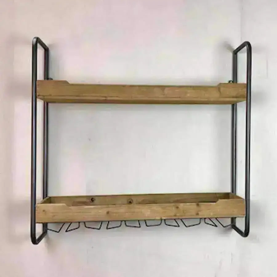 Rustic Kitchen Wall Shelf with Glass Holder