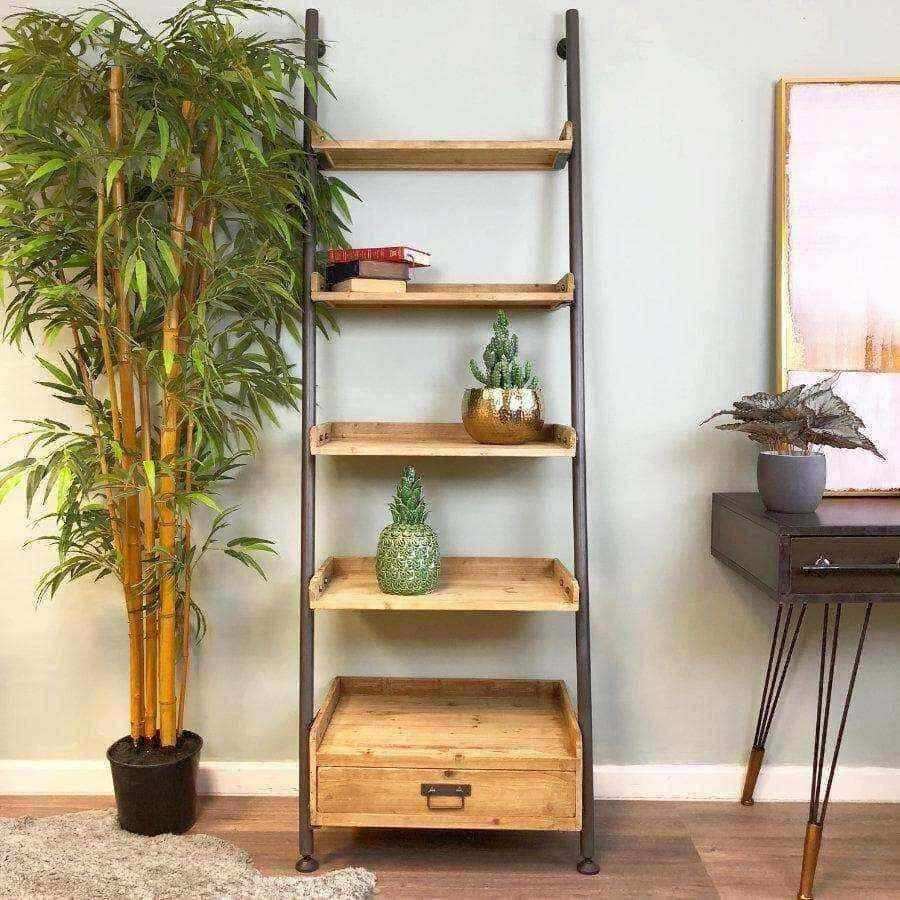 Rustic Ladder Shelf Ladder with Drawer - The Farthing